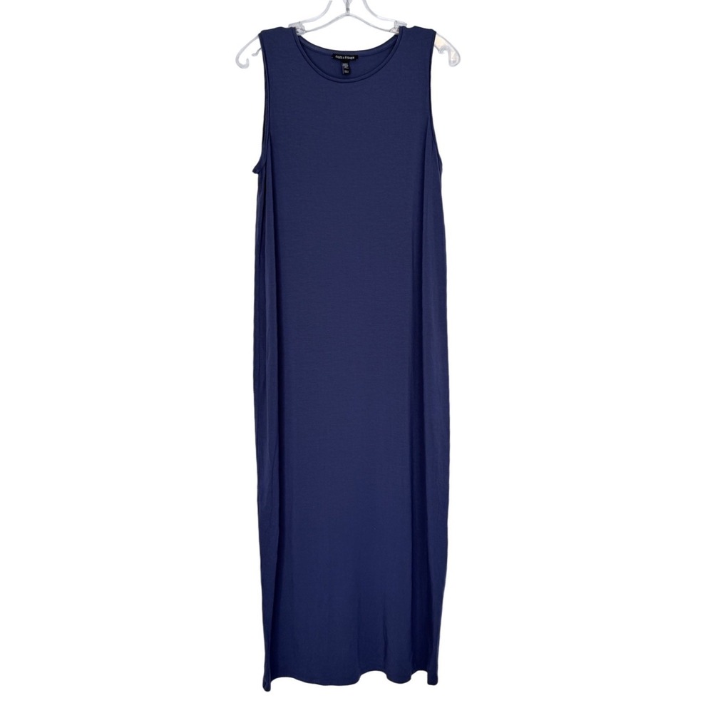 Eileen Fisher Navy Blue Tencel Sleeveless Maxi Dress Women's Sz Small